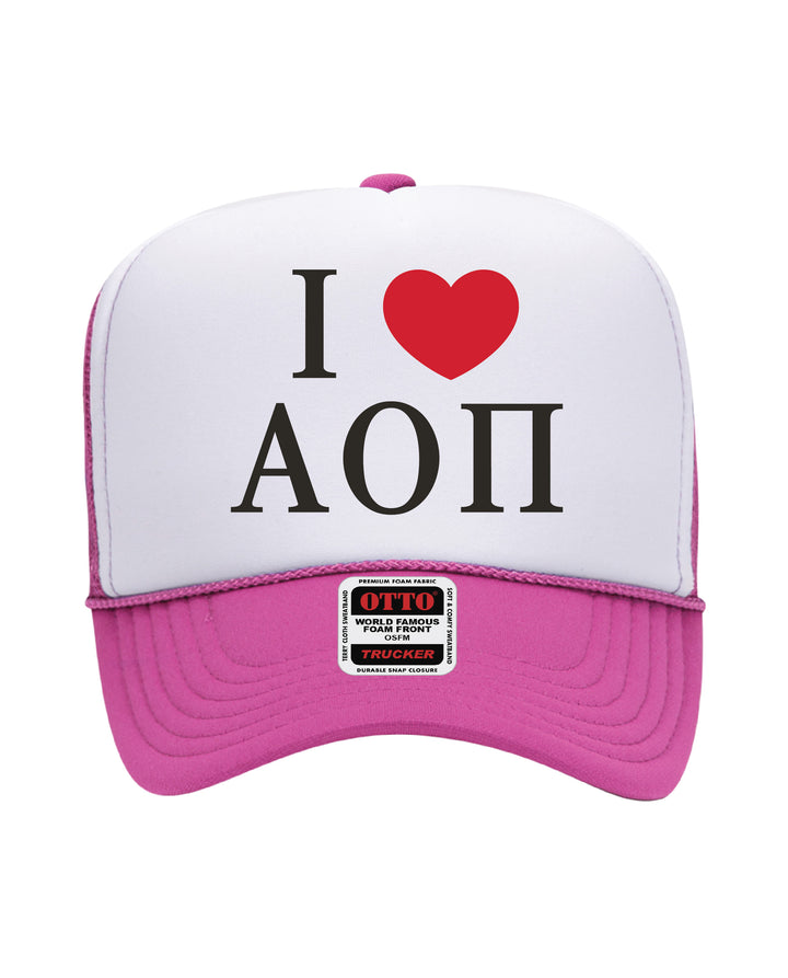 I Love Sorority Embroidered Hot Pink Trucker Hat