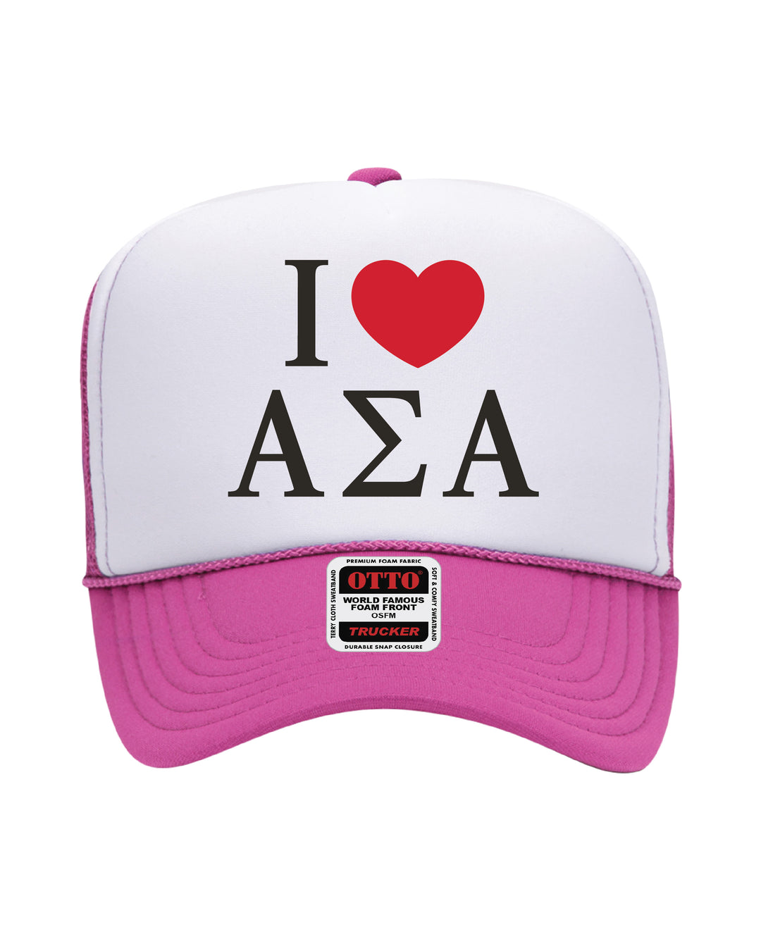 I Love Sorority Embroidered Hot Pink Trucker Hat