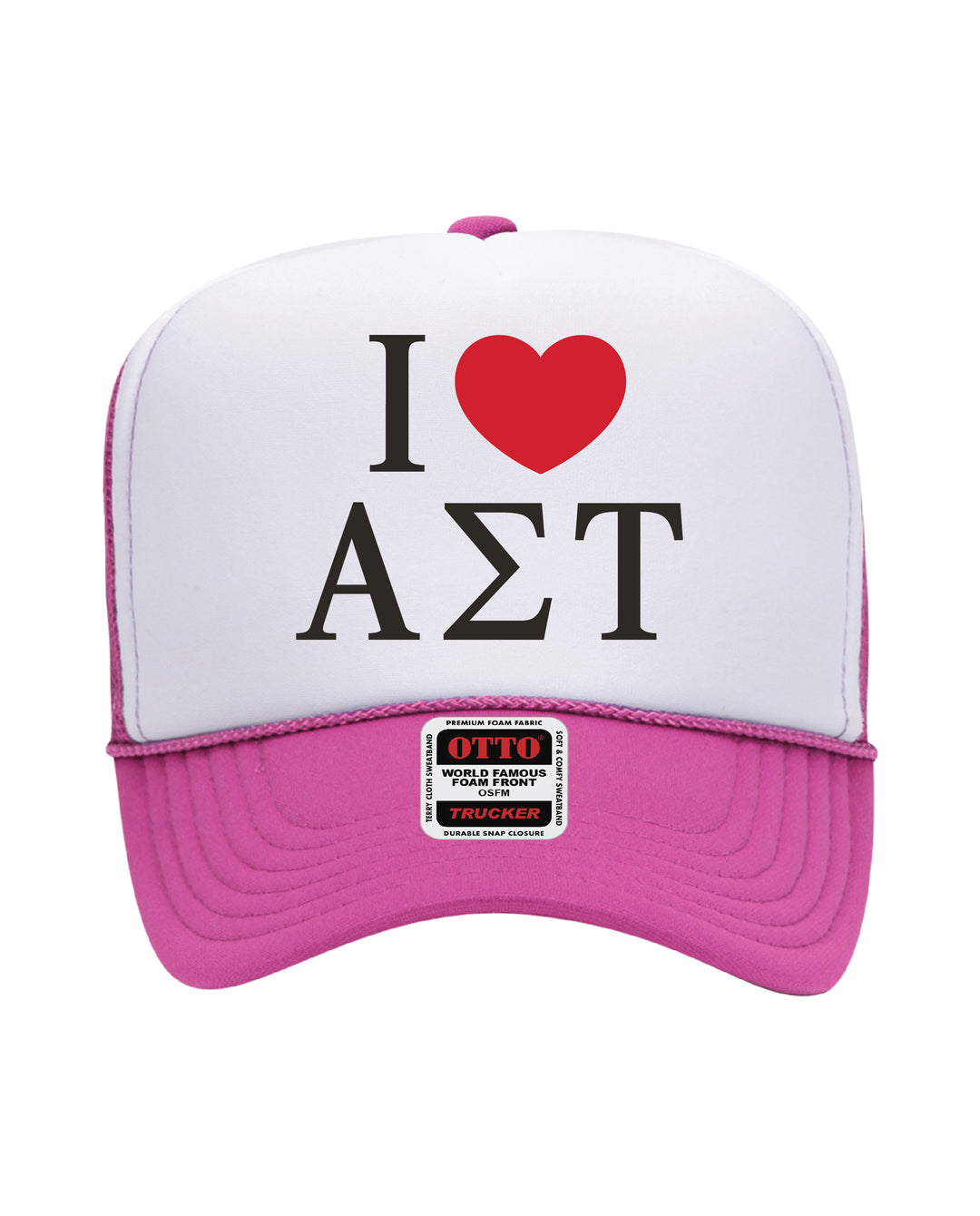 I Love Sorority Embroidered Hot Pink Trucker Hat