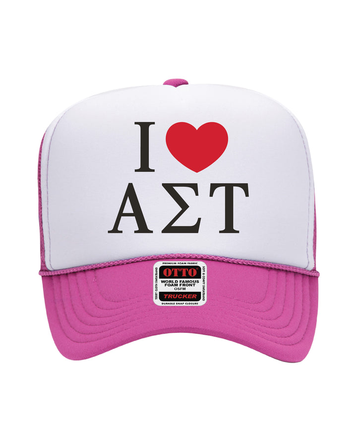 I Love Sorority Embroidered Hot Pink Trucker Hat
