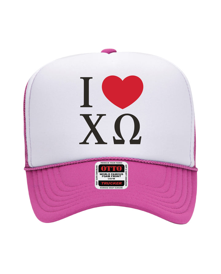 I Love Sorority Embroidered Hot Pink Trucker Hat