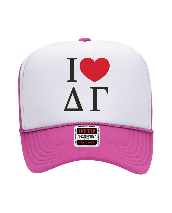 I Love Sorority Embroidered Hot Pink Trucker Hat