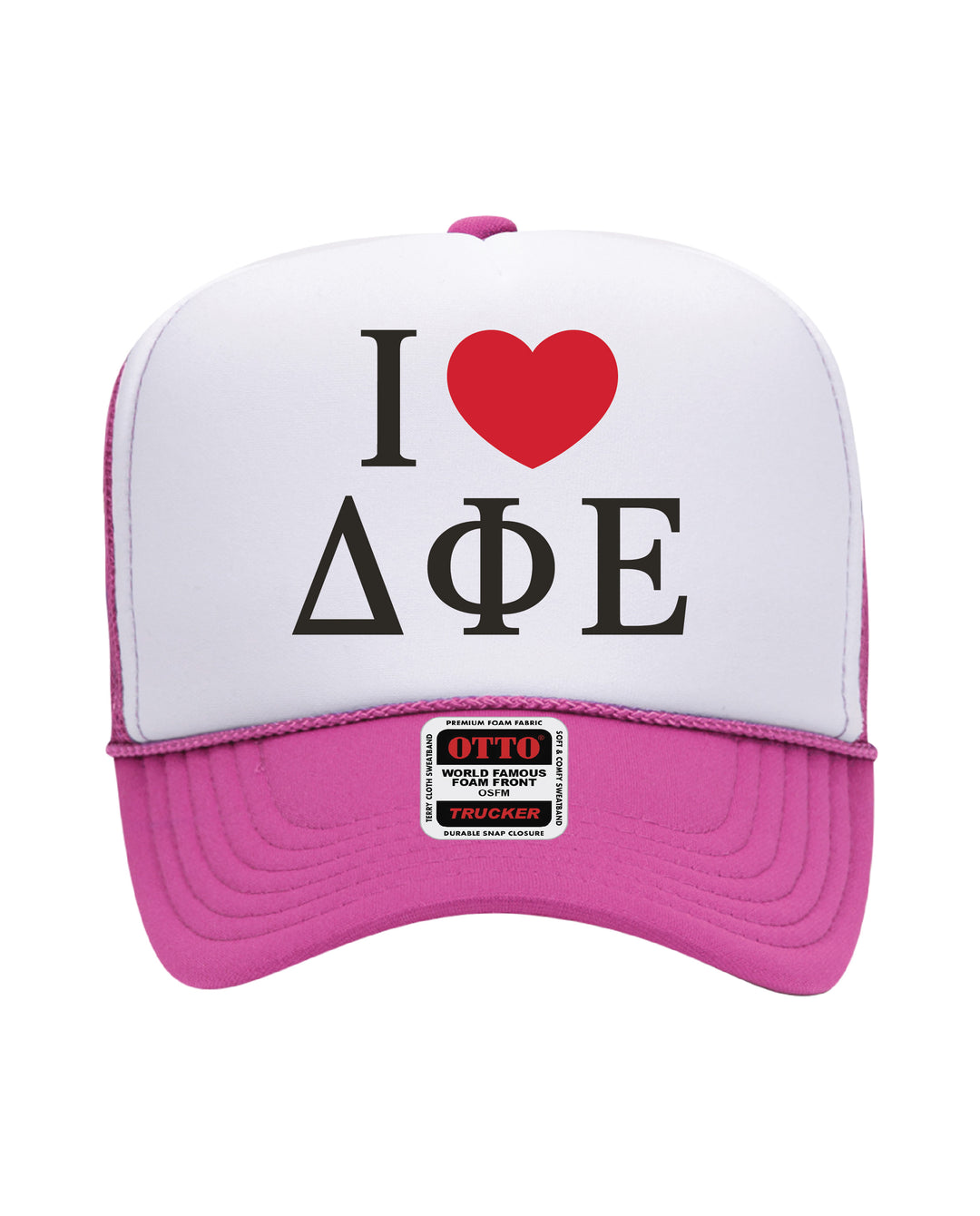 I Love Sorority Embroidered Hot Pink Trucker Hat