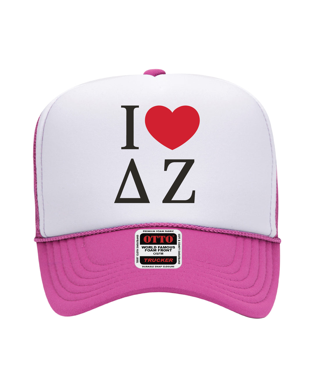 I Love Sorority Embroidered Hot Pink Trucker Hat