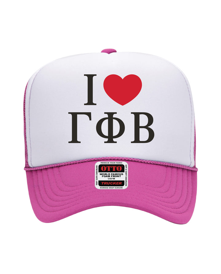 I Love Sorority Embroidered Hot Pink Trucker Hat