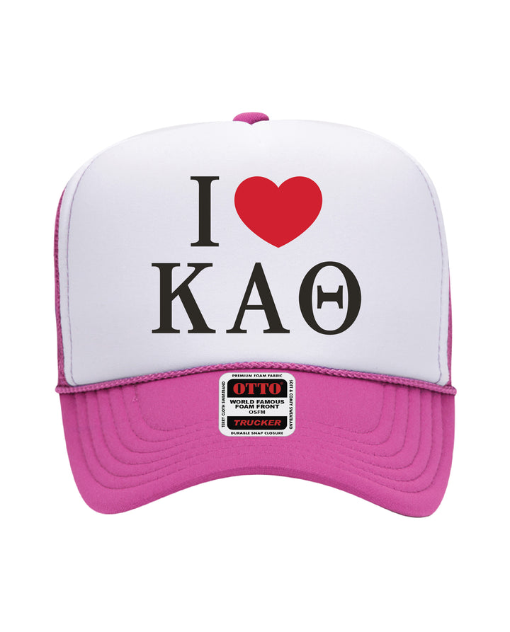 I Love Sorority Embroidered Hot Pink Trucker Hat