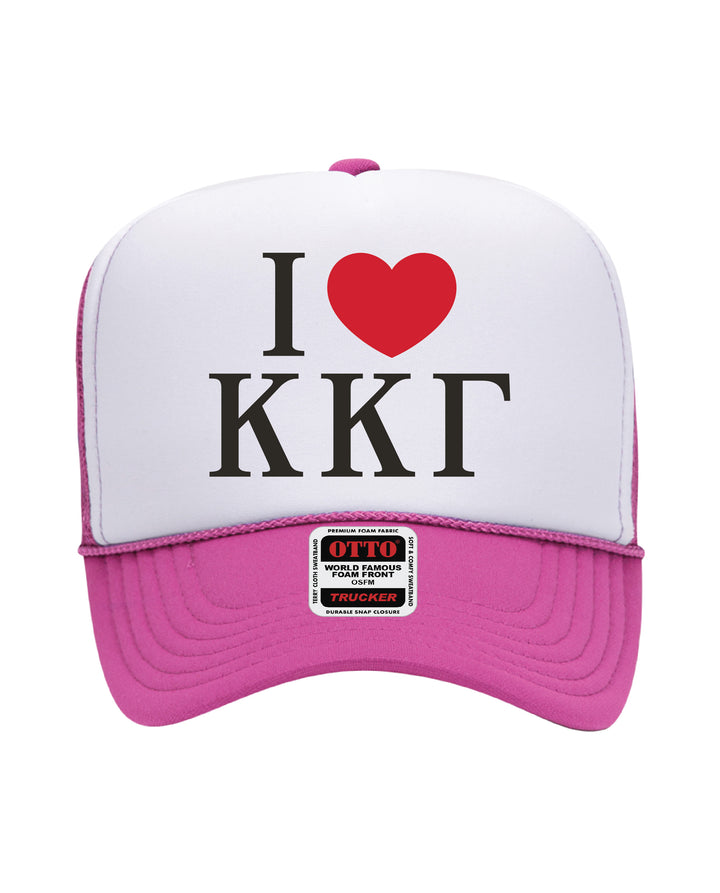 I Love Sorority Embroidered Hot Pink Trucker Hat