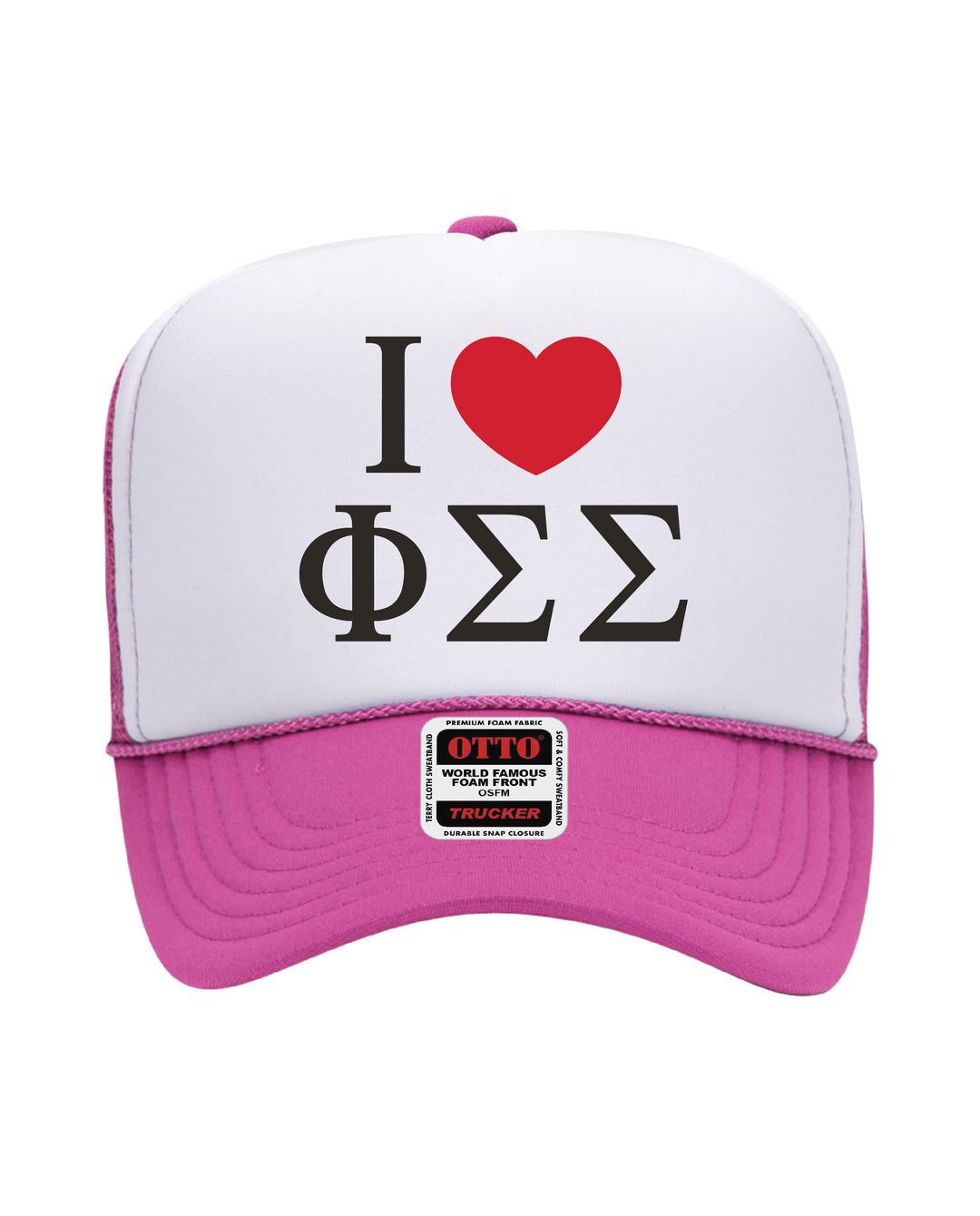 I Love Sorority Embroidered Hot Pink Trucker Hat