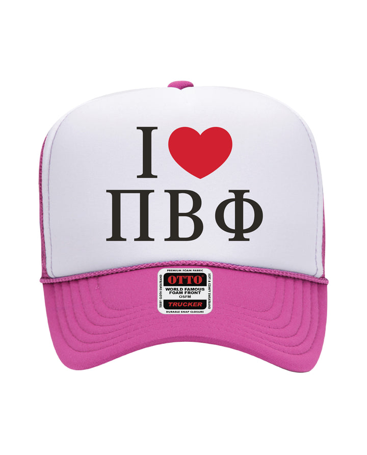 I Love Sorority Embroidered Hot Pink Trucker Hat