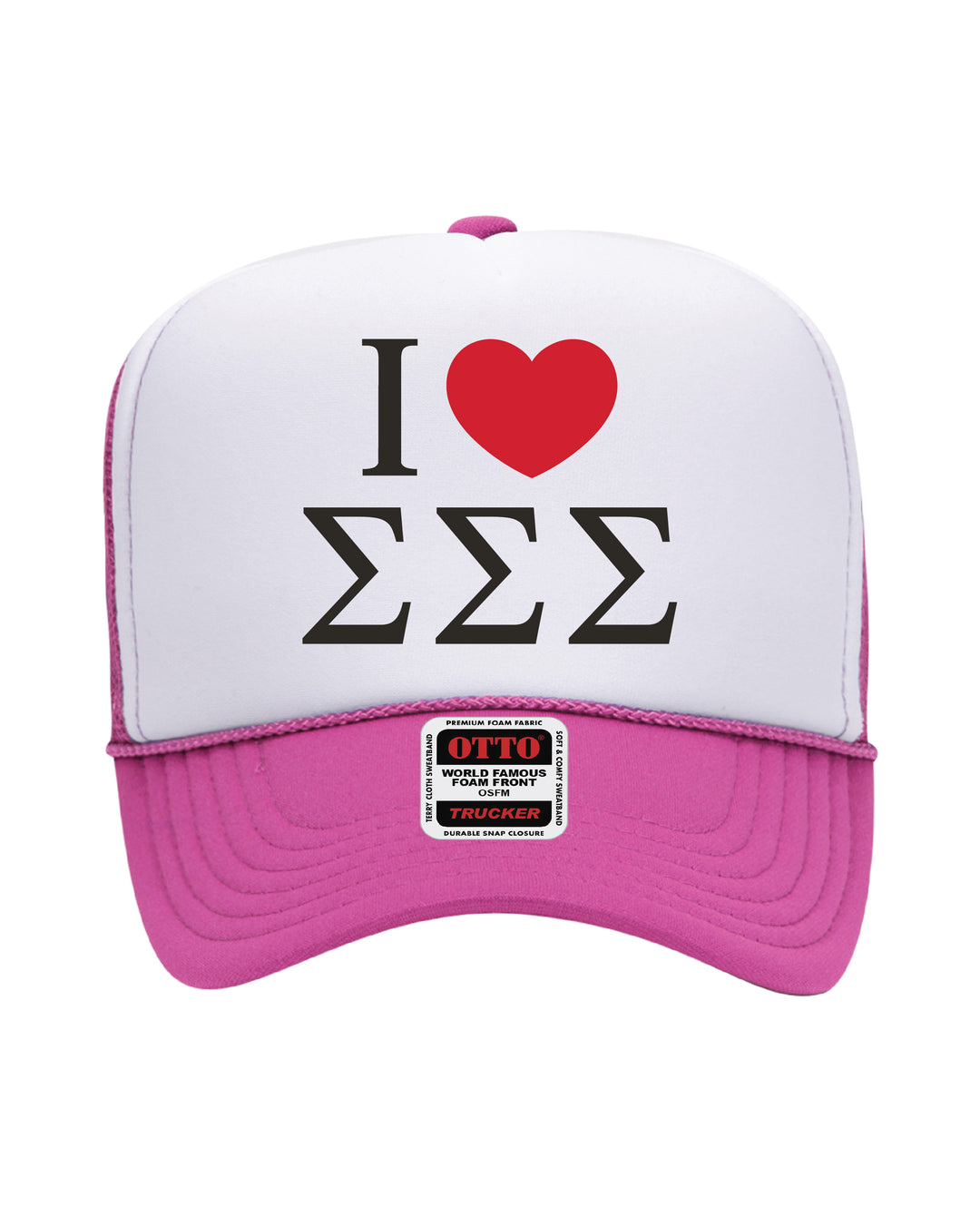 I Love Sorority Embroidered Hot Pink Trucker Hat
