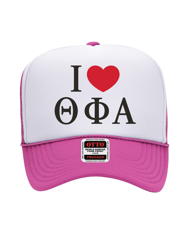 I Love Sorority Embroidered Hot Pink Trucker Hat