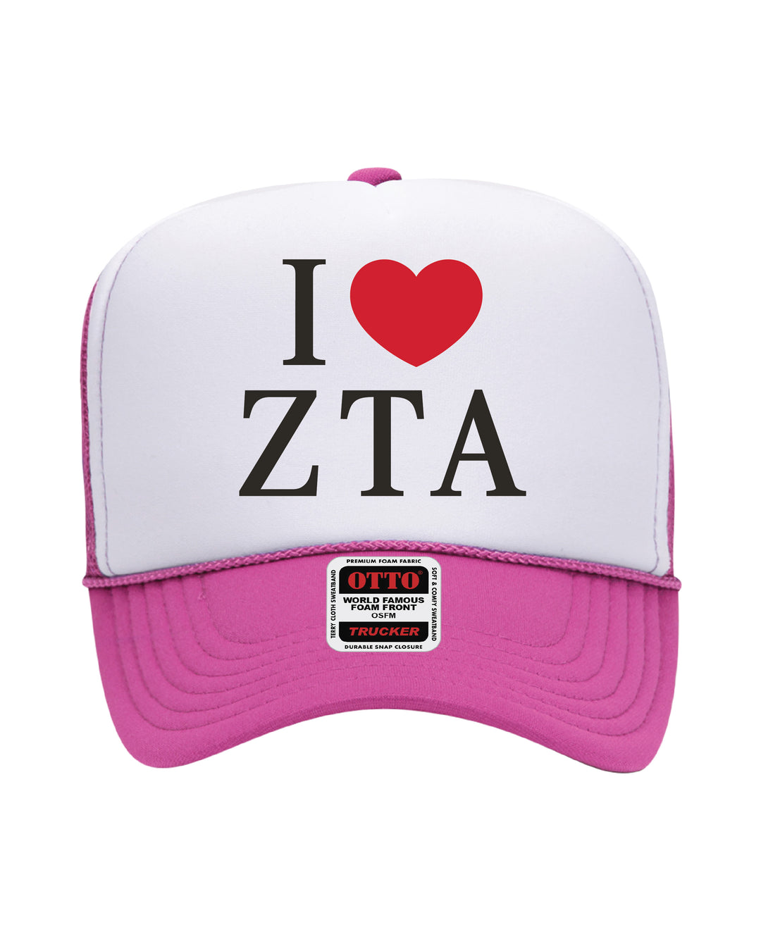 I Love Sorority Embroidered Hot Pink Trucker Hat