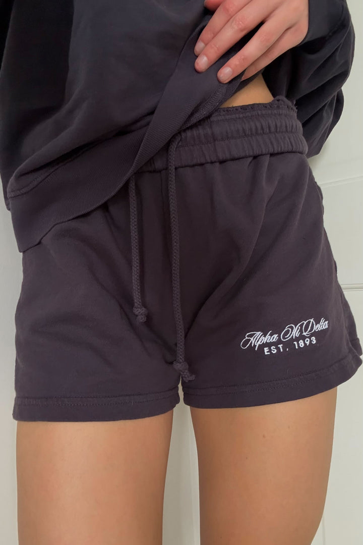 Script Embroidered Midnight Sky Sorority Shorts