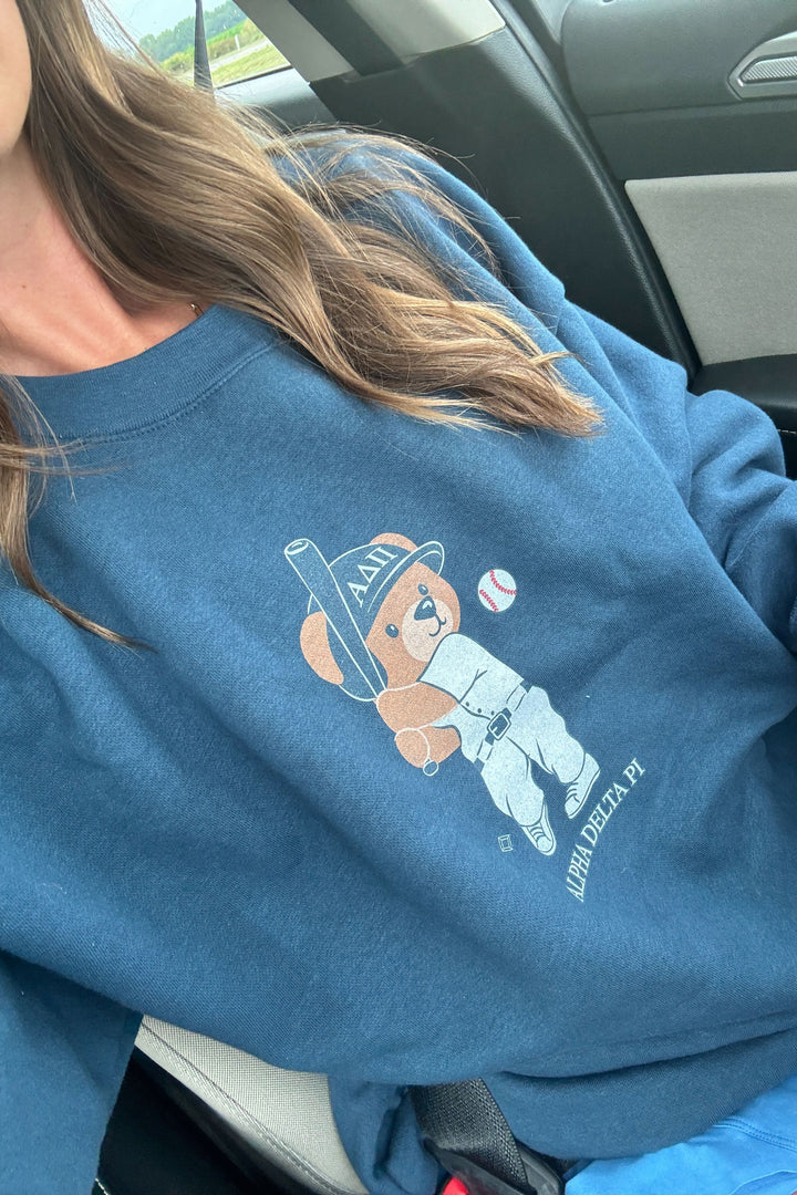 Alpha Delta Pi Teddy Bear Baseball Sorority Crewneck