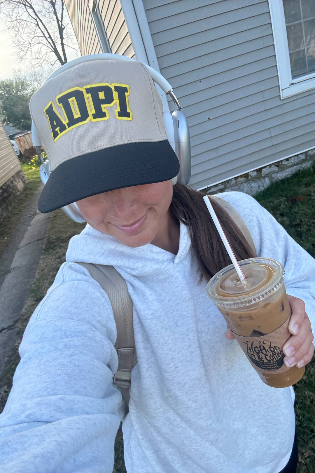 Arched Embroidered Sorority Khaki/Black Hat