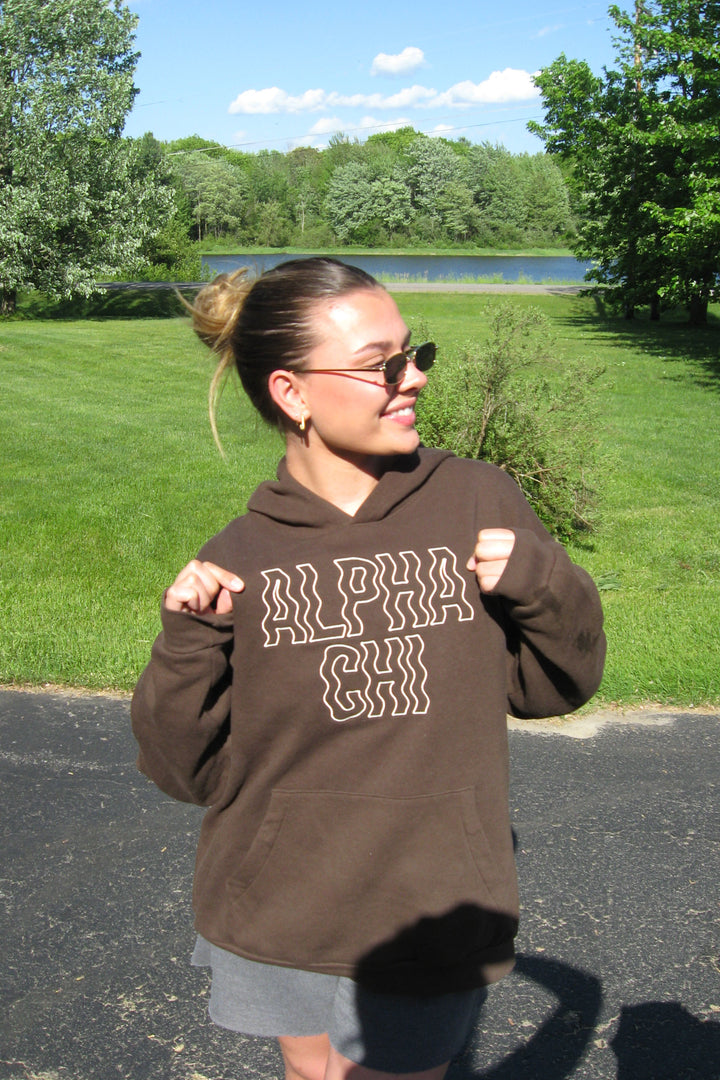 Brown Wavy Embroidered Sorority Hoodie - 2XL - 3XL