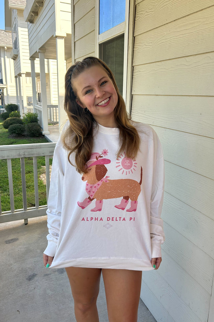LIFE IS GOOD® Daschund Vanilla Ice Light Weight Alpha Delta Pi Crewneck