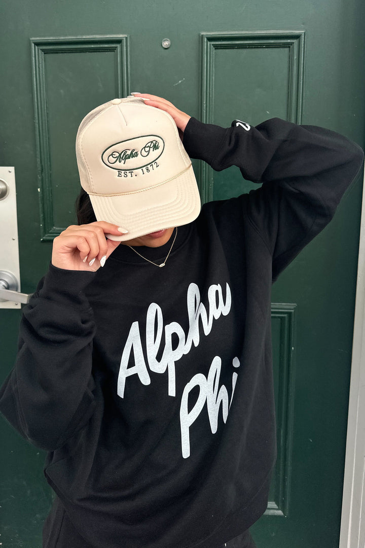 Oval Embroidered Tan Sorority Trucker Hat