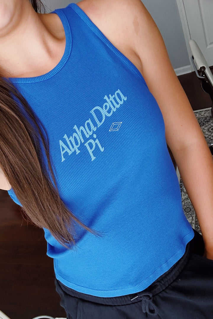 Alpha Delta Pi Varsity Blue Slanted Matching Set Tank