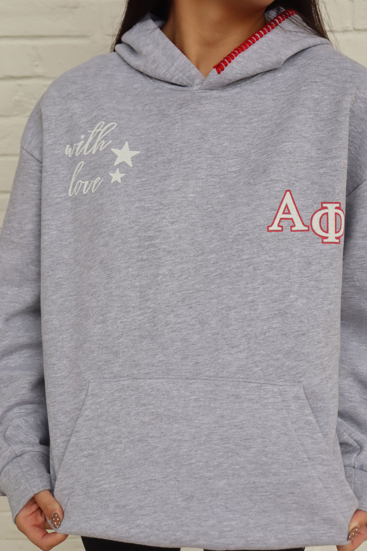 With Love Stars Red Hood Stitch Sorority Hoodie