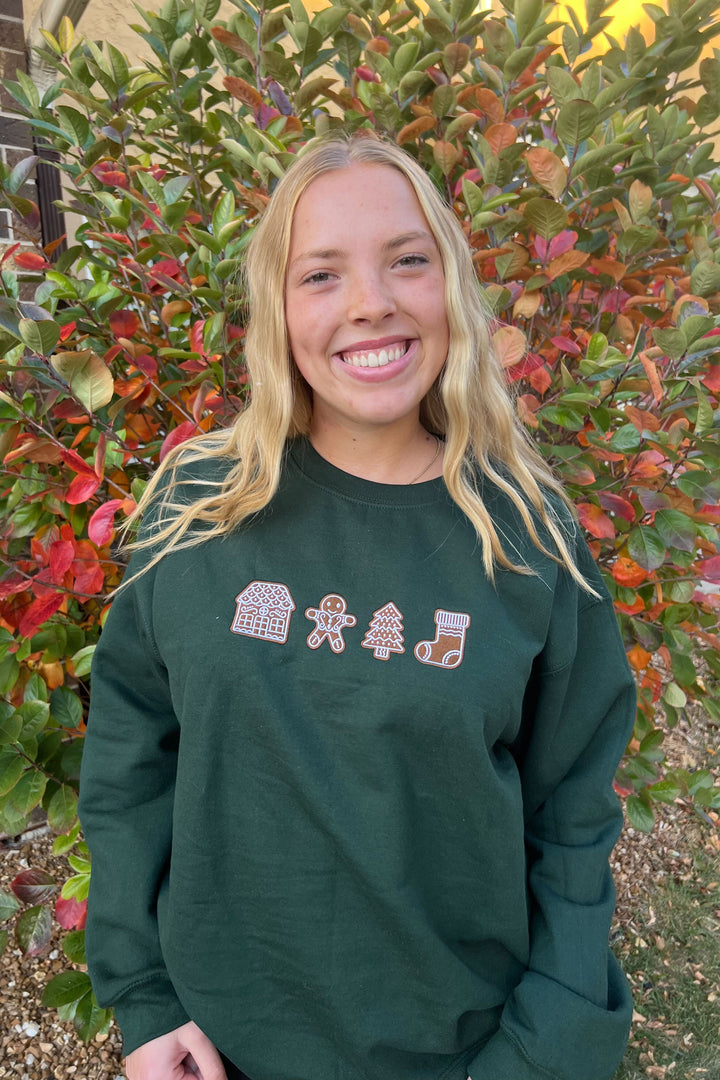 Gingerbread Embroidered Holiday Crewneck