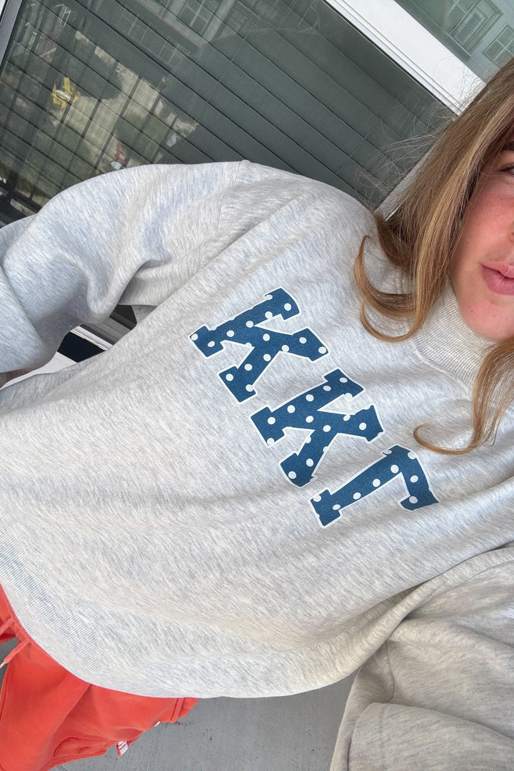 Polka Dot Heather Grey Sorority Mock Neck Crewneck