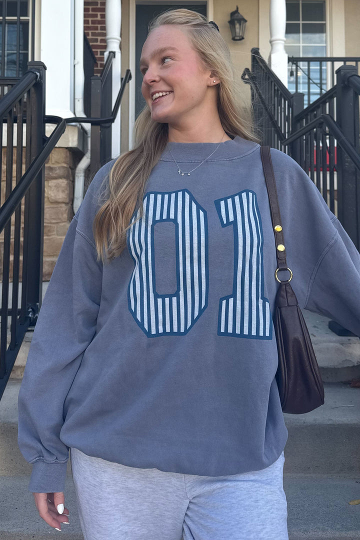 Striped Est Year Mock Neck Sorority Crewneck
