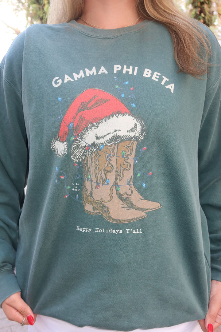 Life is Good Cowboy Boots Holiday Sorority Crewneck