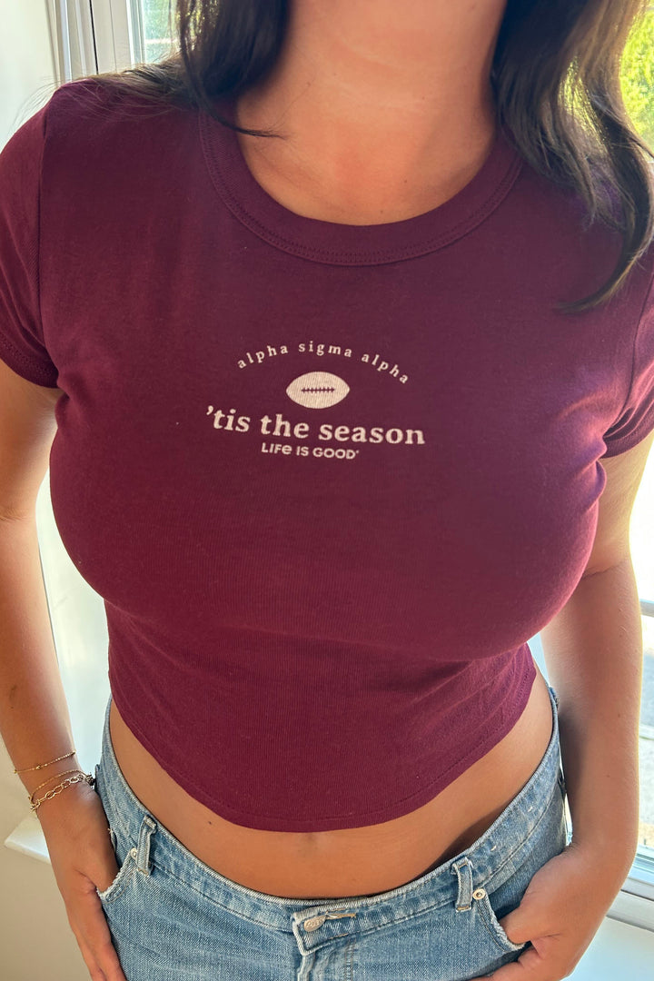 LIFE IS GOOD® Tis The Season Football Sorority Baby Tee