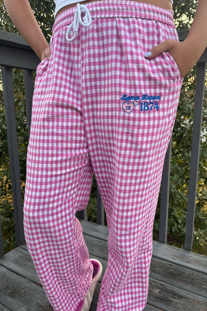 Embroidered Heart Sorority Flannel Pajama Pant