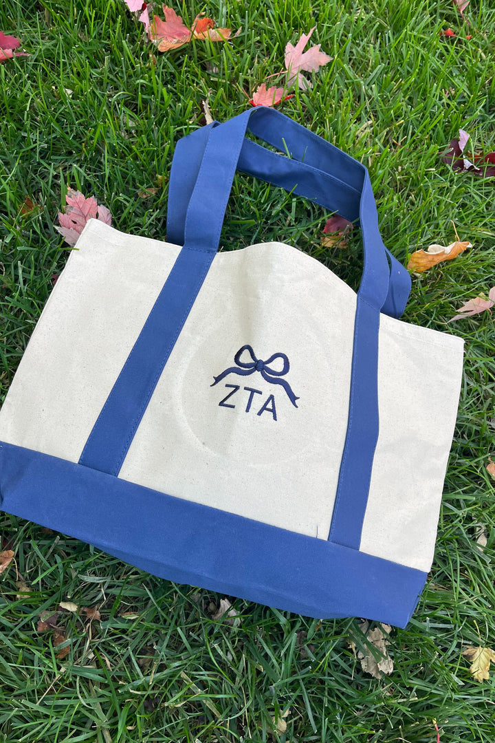 Embroidered Bow Sorority Tote