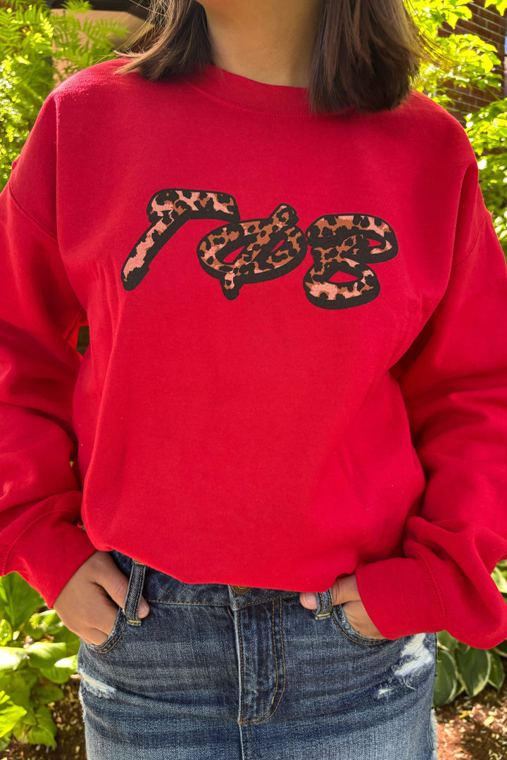 Cheetah Letters Red Sorority Crewneck