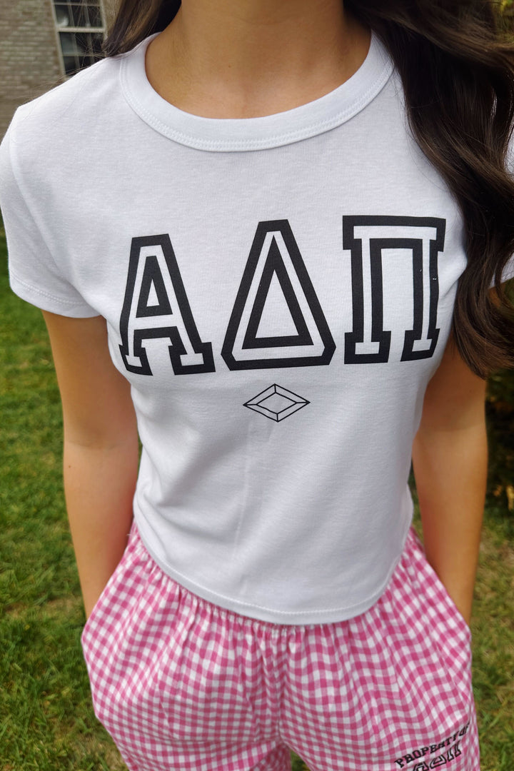 Greek Letters Outlined Sorority Baby Tee