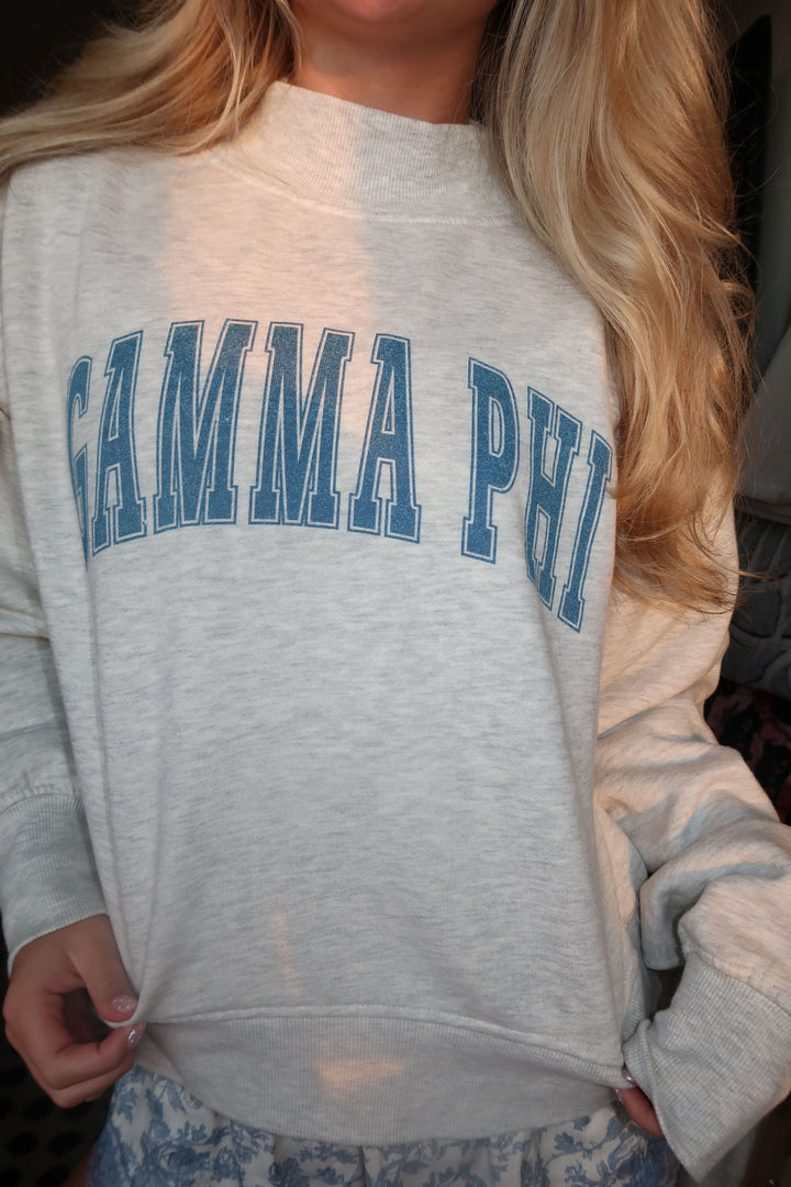 Simple Heather Grey Navy Print Sorority Mock Neck Crewneck