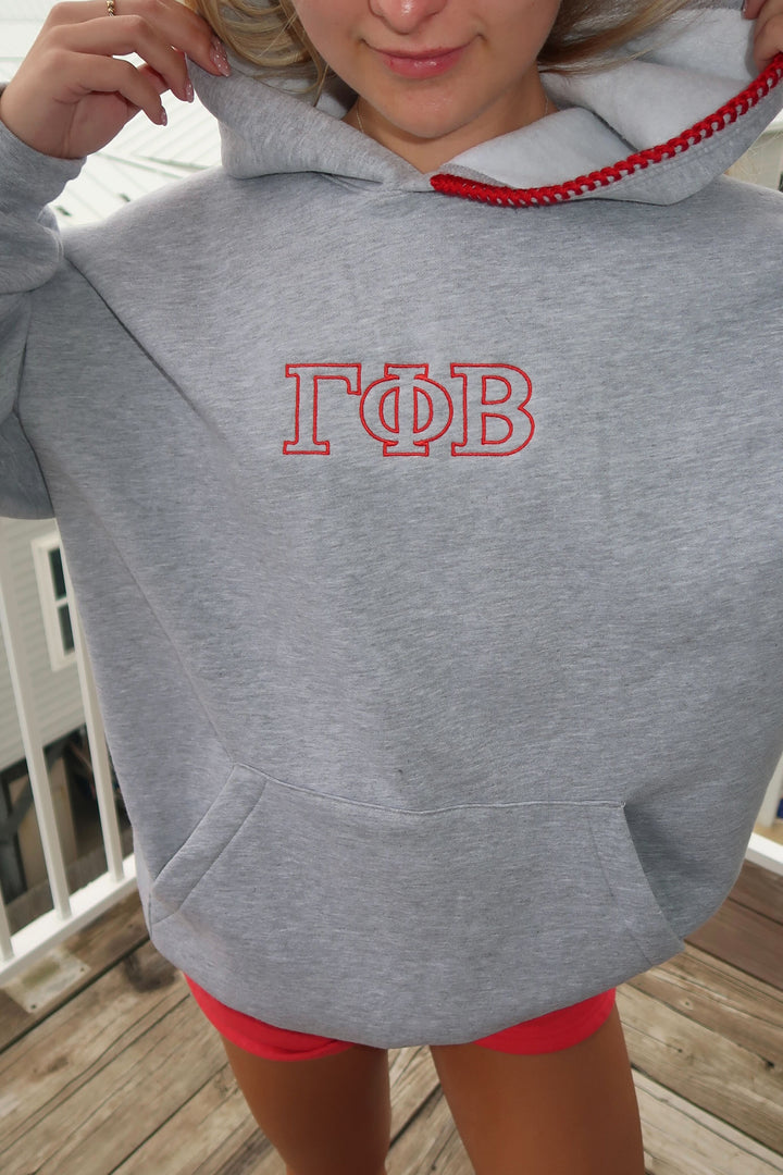 Embroidered Outline Red Hood Stitch Sorority Hoodie