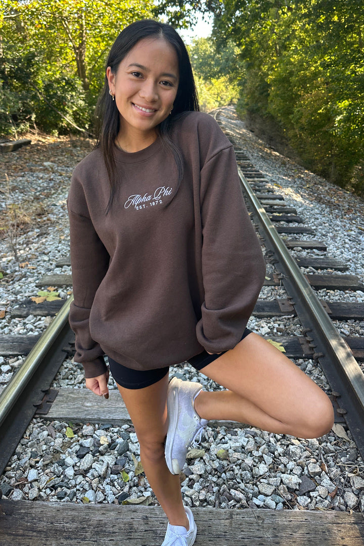 Embroidered Script Brown Sorority Crewneck