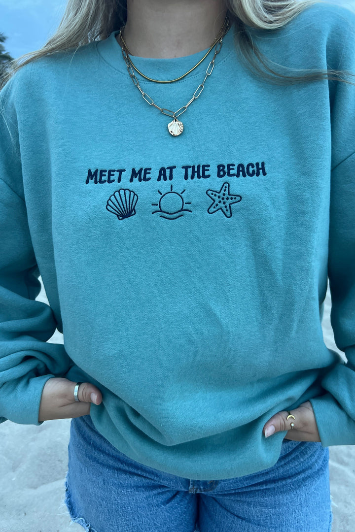 Meet Me At The Beach Embroidered Crewneck