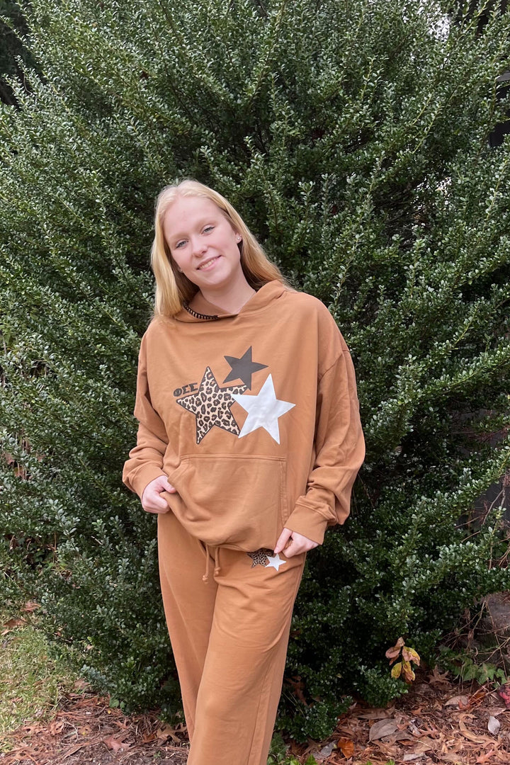 Caffeine Cheetah Star Sorority Light Weight Hood Stitch Hoodie