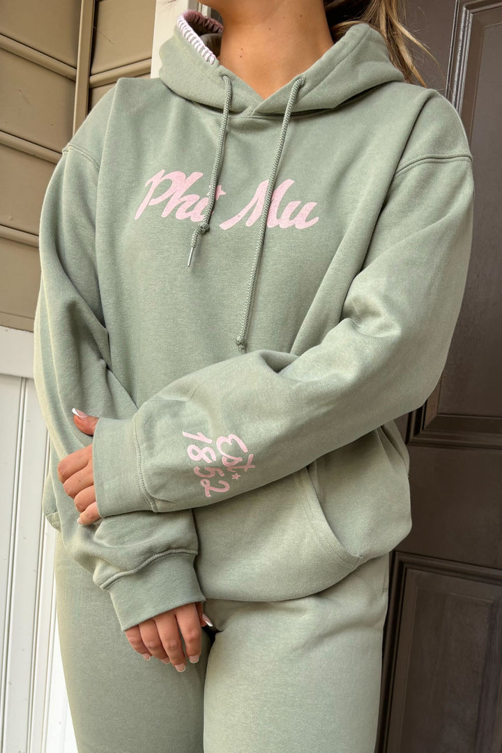 Hood Stitch Cursive Sage Matching Set Sorority Hoodie