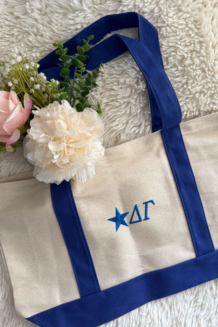 Royal Blue Embroidered Star Sorority Tote