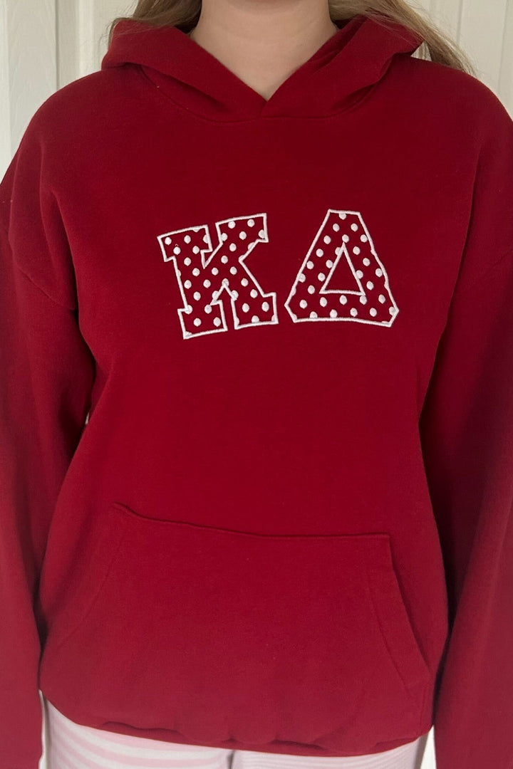 Polka Dot Embroidered Sorority Red Hoodie