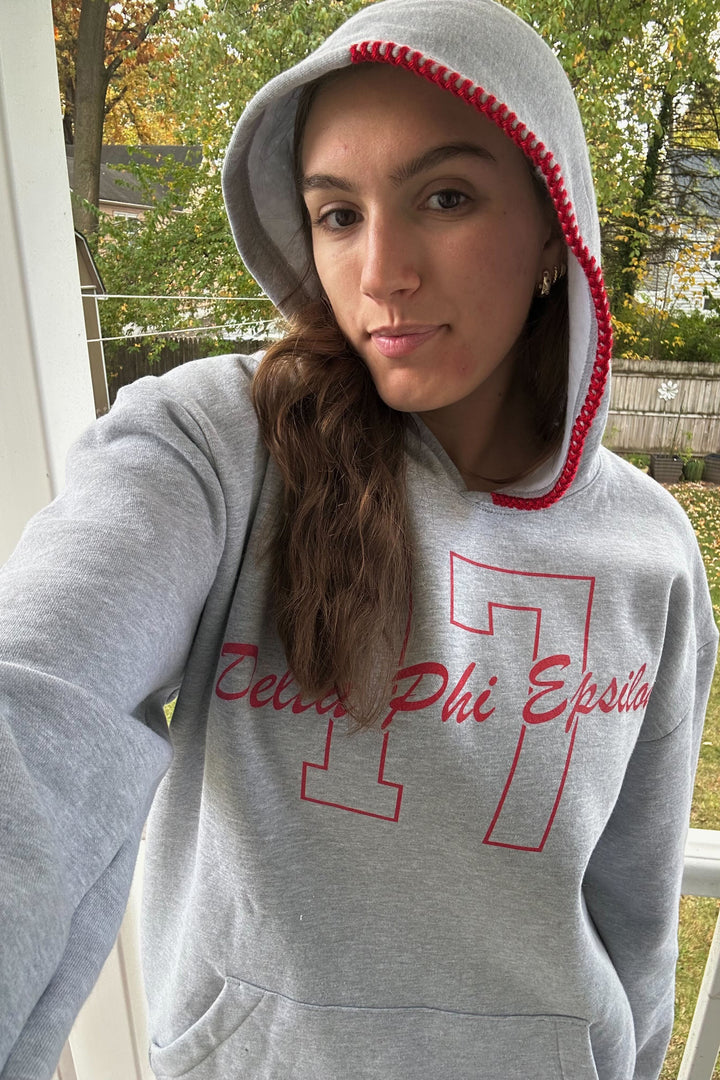 Est Year Outline Red Hood Stitch Sorority Hoodie