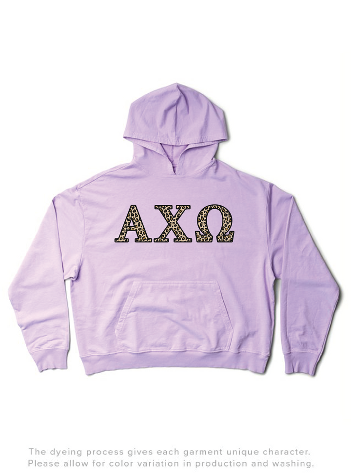 Lavender Haze Cheetah Letters Light Weight Sorority Hoodie