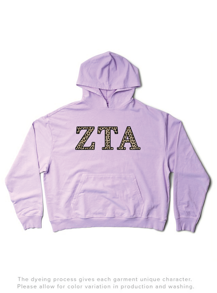 Lavender Haze Cheetah Letters Light Weight Sorority Hoodie