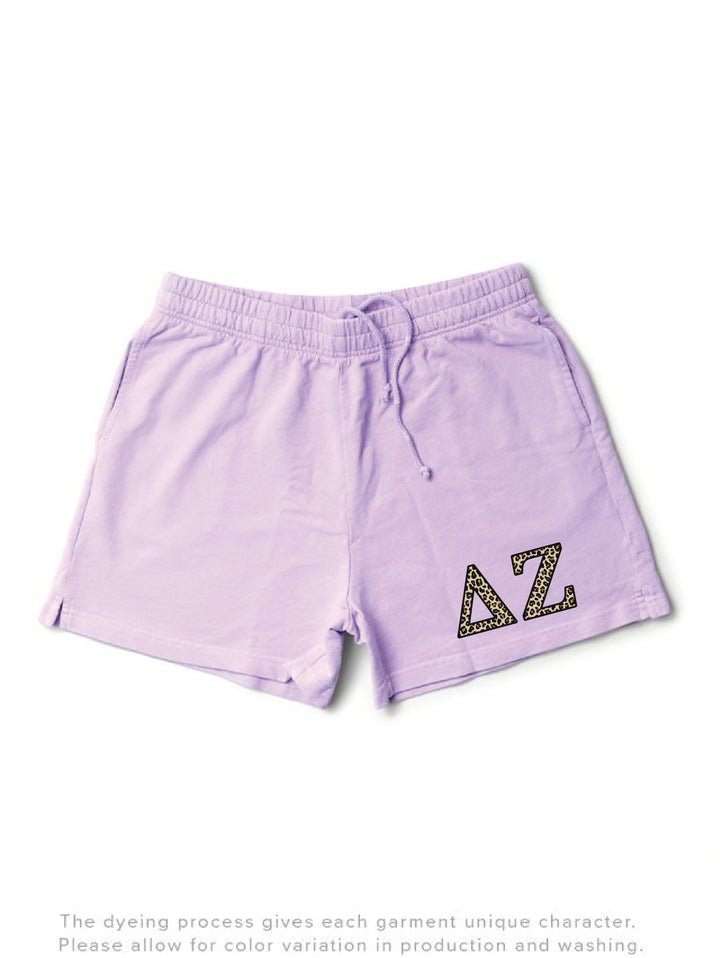 Lavender Haze Cheetah Letters Light Weight Sorority Shorts