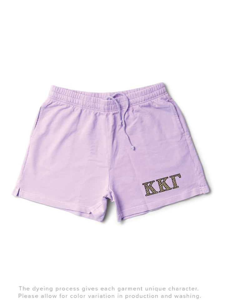 Lavender Haze Cheetah Letters Light Weight Sorority Shorts