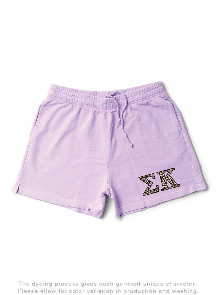 Lavender Haze Cheetah Letters Light Weight Sorority Shorts