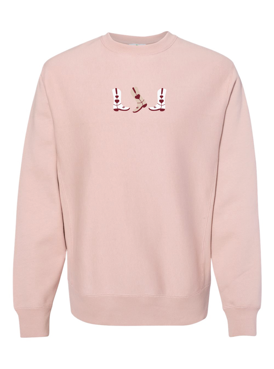 Cowboy Boots Heart Embroidered Crewneck