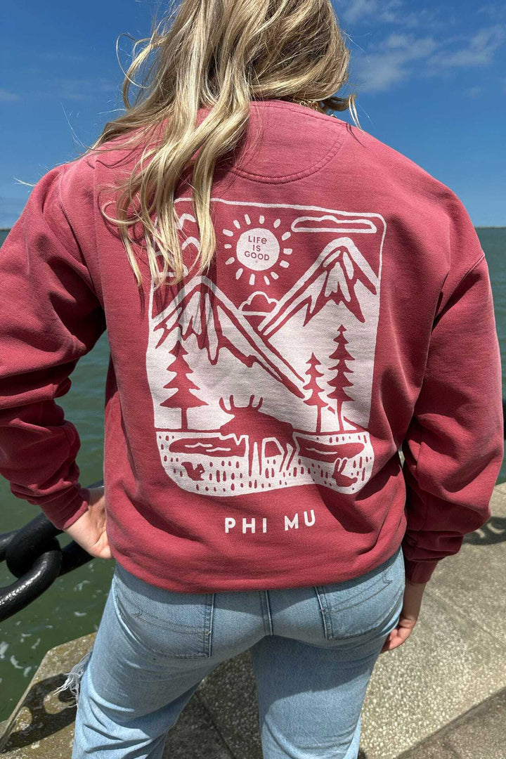 LIFE IS GOOD® Mountain Sorority Crimson Crewneck