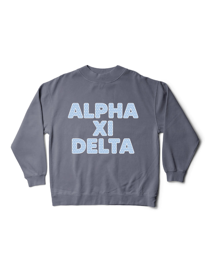 Light Blue Polka Dot Mock Neck Sorority Crewneck